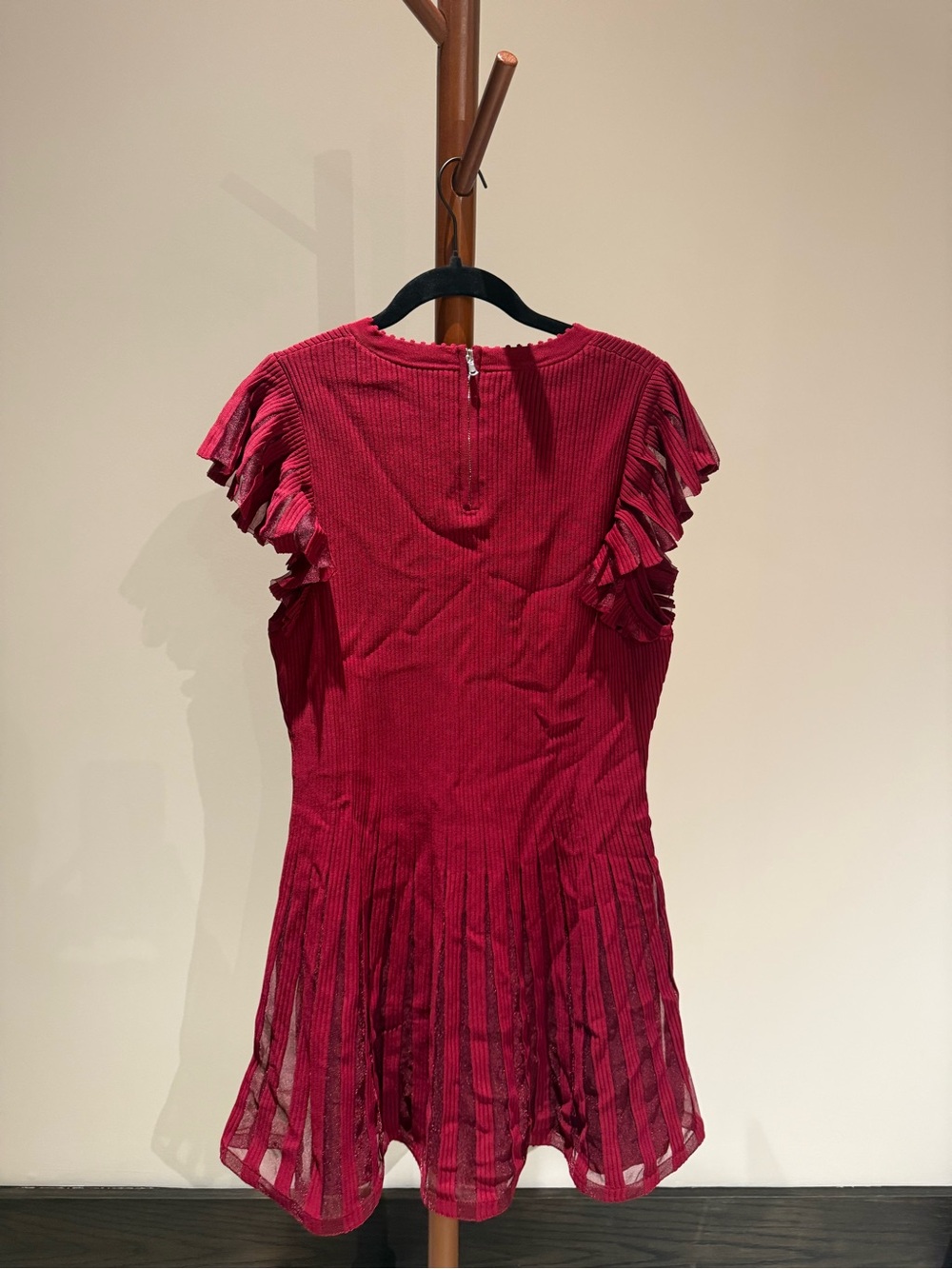 Milly Raspberry Red Ruffle-Sleeve Pleated Hem Dress - Picture 2 of 3